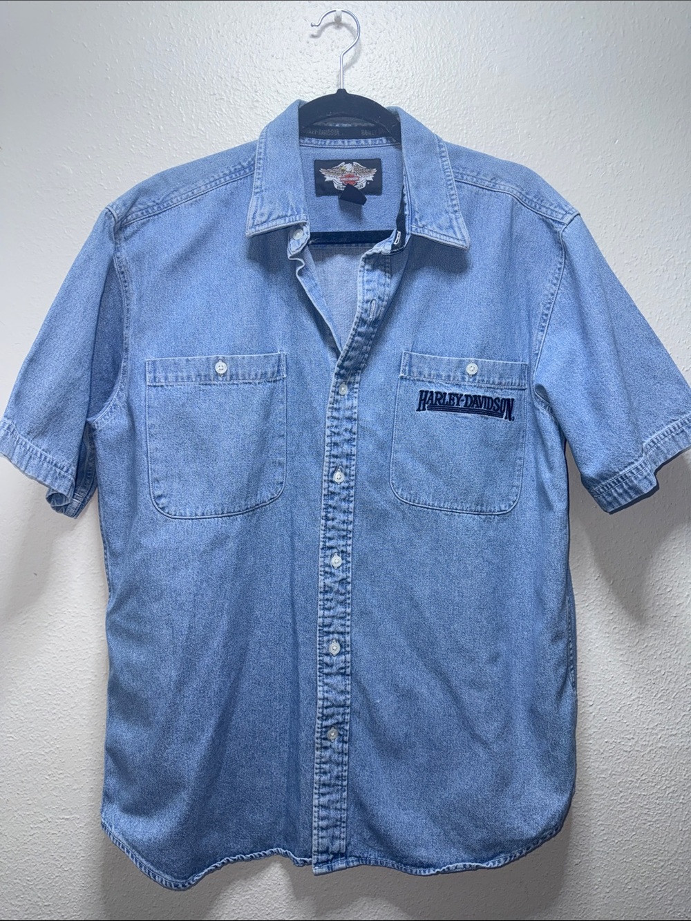 Harley-Davidson Light Blue Denim Short Sleeve Button-Up Shirt